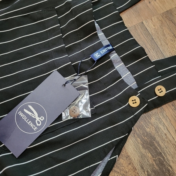 IWOLLENCE Women's Black and White Pinstripe Wideleg Overall Jumpsuit Size M - Picture 4 of 9